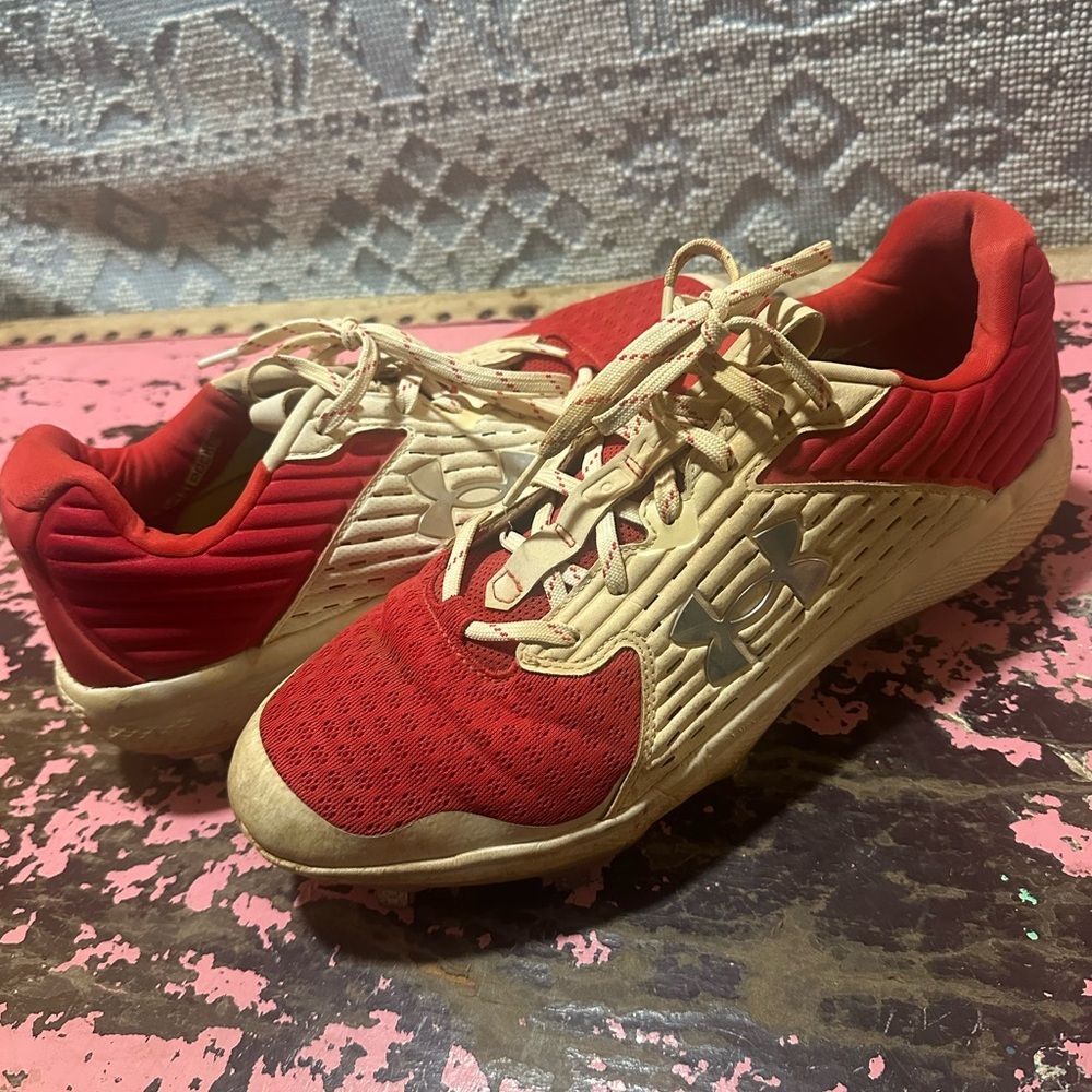 Under Armour Red/White Microtips Metal Men’s Cleats Sz 13 - Picture 5 of 6